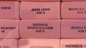 These erasers bearing the names of  mass-shooting victims were used to erase the gun